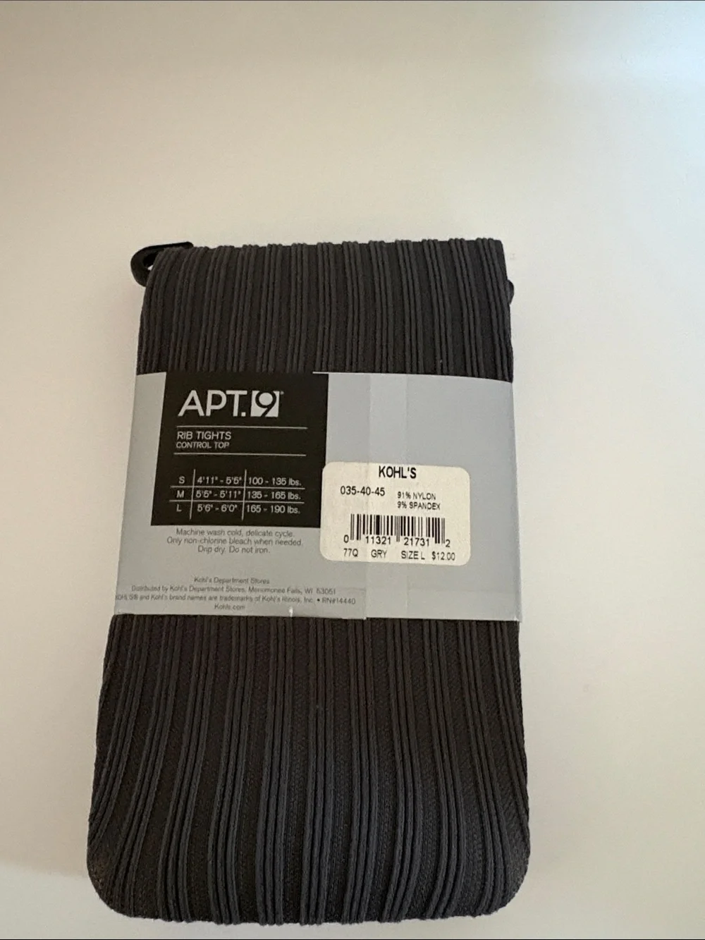 Apt. 9 Ribbed Control Top Tights - Charcoal Gray